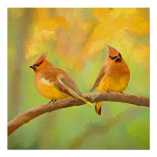 Cedar Waxwing Malerei - Niedliche Original Hunde K Poster