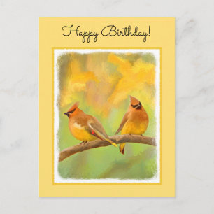 Cedar Waxwing Malerei - Niedliche Original Hunde K Postkarte