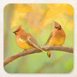 Cedar Waxwing Malerei - Niedliche Original Hunde K Rechteckiger Pappuntersetzer