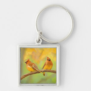 Cedar Waxwing Malerei - Niedliche Original Hunde K Schlüsselanhänger