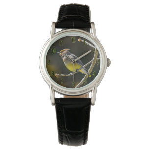 Cedar Waxwing Songbird Original Wild Bird Foto Armbanduhr