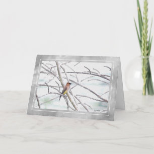 Cedar Waxwing Winter Scene Card Karte