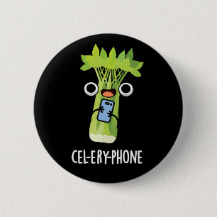 Cel-lery Phone Funny Celery Veggie Pun Dark BG Button