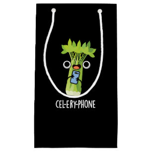 Cel-lery Phone Funny Celery Veggie Pun Dark BG Kleine Geschenktüte