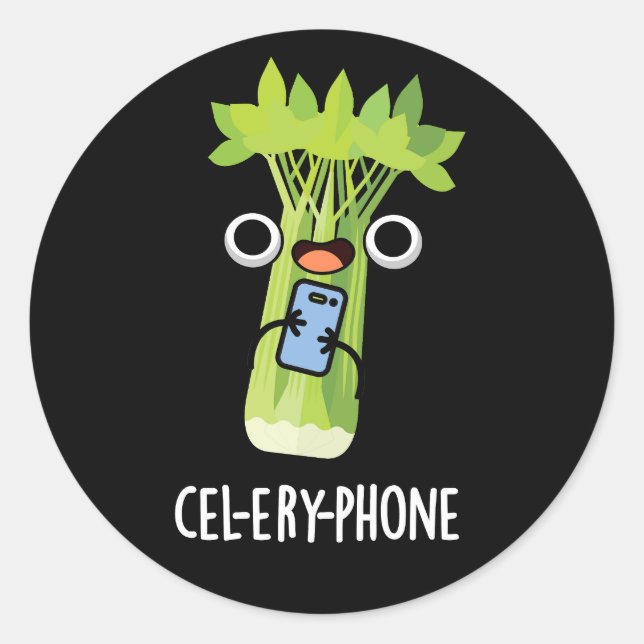 Cel-lery Phone Funny Celery Veggie Pun Dark BG Runder Aufkleber (Vorderseite)