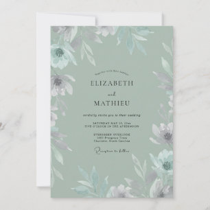 Celadon-Bemalte-Blatt-Hochzeit Einladung