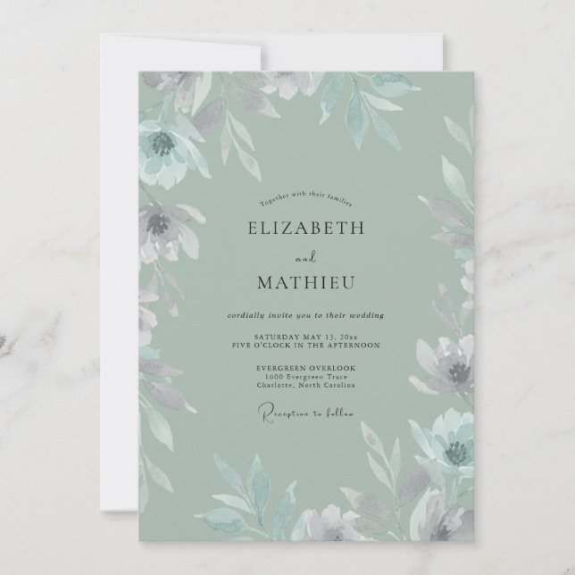 Celadon-Bemalte-Blatt-Hochzeit Einladung (Vorderseite)