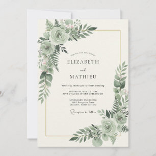 Celadon-Blatt-Wasserfarben-Hochzeit Einladung