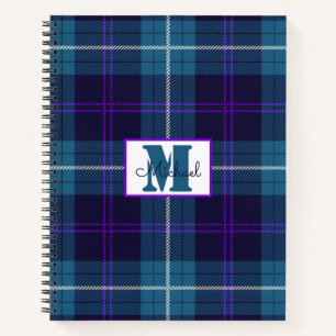 Celadon Blue-Dark Blue Kariert Tartan Personalisie Notizbuch
