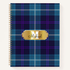 Celadon Blue Kariert Tartan Golden Mit Monogramm Notizbuch