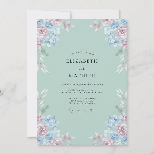 Celadon-Blüten-Hochzeit Einladung (Vorderseite)