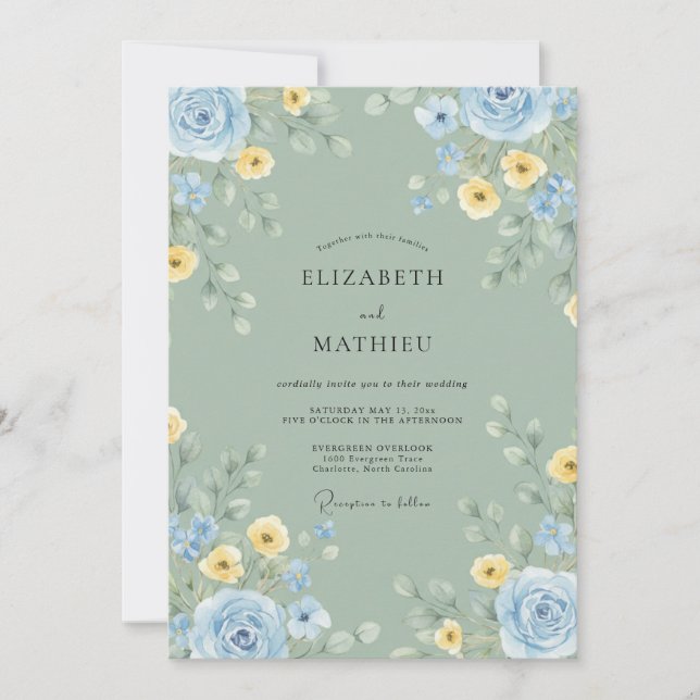 Celadon Butter Bloom Hochzeit Einladung (Vorderseite)