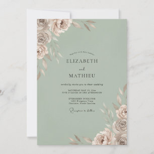 Celadon Champagner Blütenhochzeit Einladung