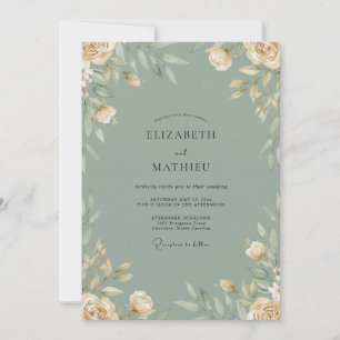Celadon-Creme-Blatt-Hochzeit Einladung