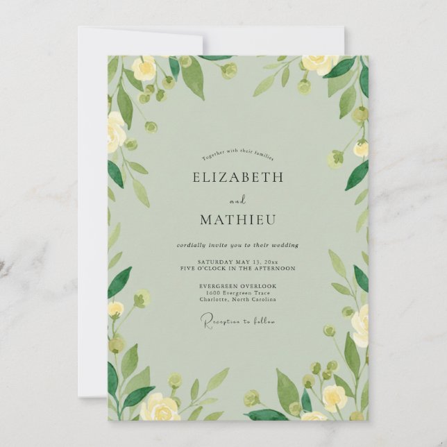 Celadon-Elfenbein-Grün-Hochzeit Einladung (Vorderseite)
