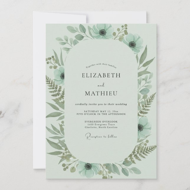 Celadon-Farn-Laub-Hochzeit Einladung (Vorderseite)