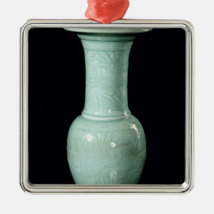 Celadon glasig-glänzender Vase, Yuan-Dynastie Silbernes Ornament