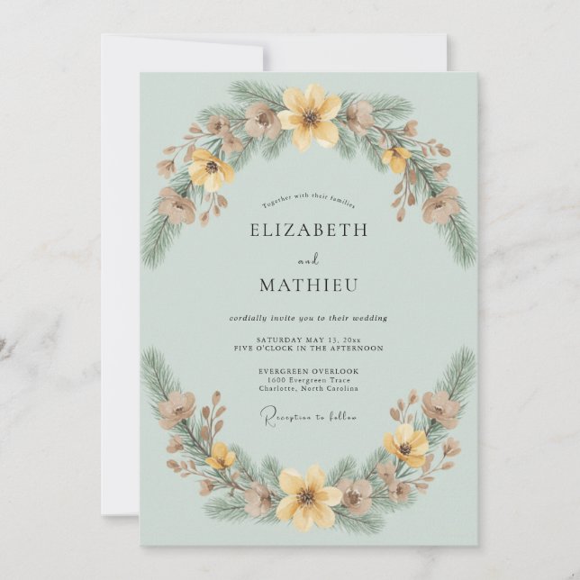 Celadon-Gold-Kranz-Hochzeit Einladung (Vorderseite)
