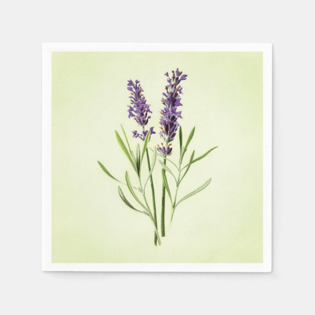 Celadon Green Painted Lavender Sprig Botanical Serviette (Vorderseite)