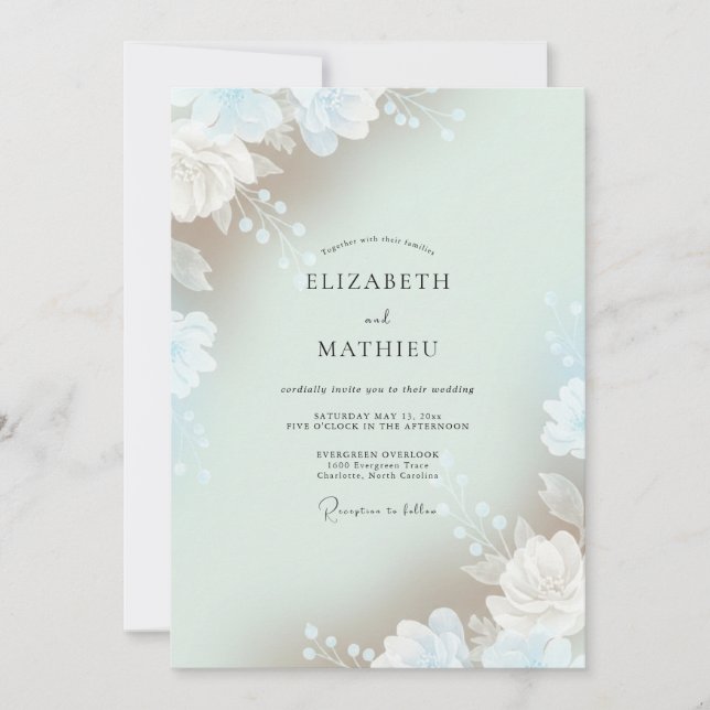 Celadon Luftige Blatt Hochzeit Einladung (Vorderseite)