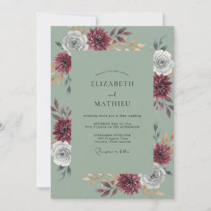 Celadon-Maroon-Dahlia-Hochzeit Einladung