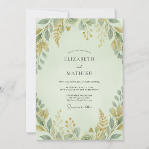Celadon-Ocker-Laub-Eukalyptus-Hochzeit Einladung