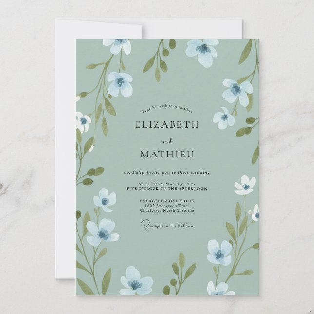 Celadon Petal Hochzeit Einladung (Vorderseite)