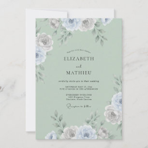 Celadon Silber Ranunculus Eukalyptus Hochzeit Einladung