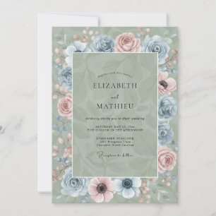 Celadon-Stahl-Blüten-Hochzeit Einladung