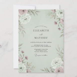 Celadon Staubrosa Wilde Blumen Hochzeit Einladung