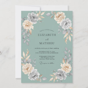 Celadon Warm Champagne Blütenhochzeit Einladung