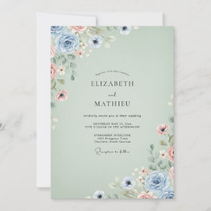 Celadon-Wasserfarben-Anemone-Hochzeit Einladung