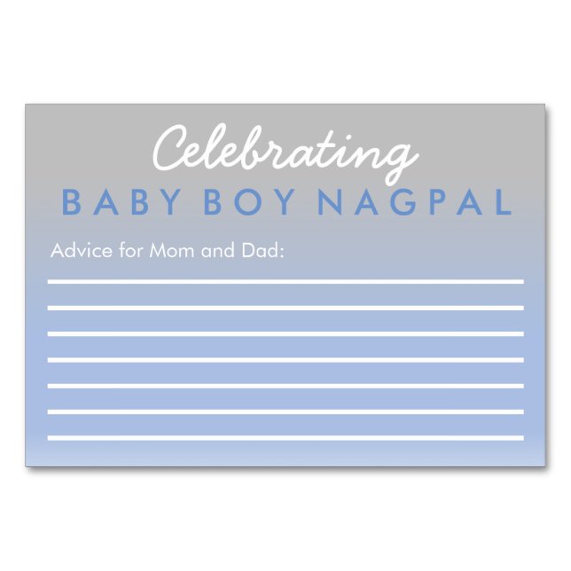 Celebating Baby Advice Card Ombre Blue Silver Tischnummer (Vorderseite)
