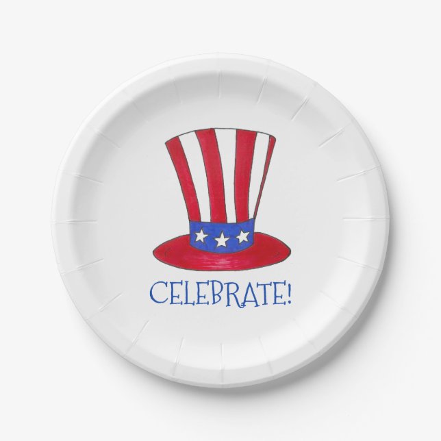 Celebrate 4. Juli Patriotic Uncle Sam USA Amerika Pappteller (Vorderseite)