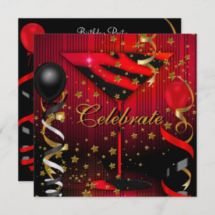 Celebrate Birthday Party Black Red Stars Einladung