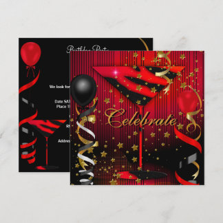 Celebrate Birthday Party Black Red Stars Einladung