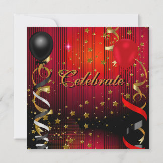 Celebrate Birthday Party Black Red Stars Einladung