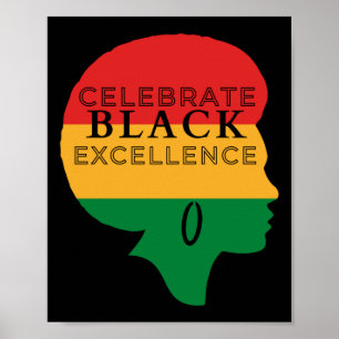 Celebrate Black Excellence Afro Silhouette - Red Poster