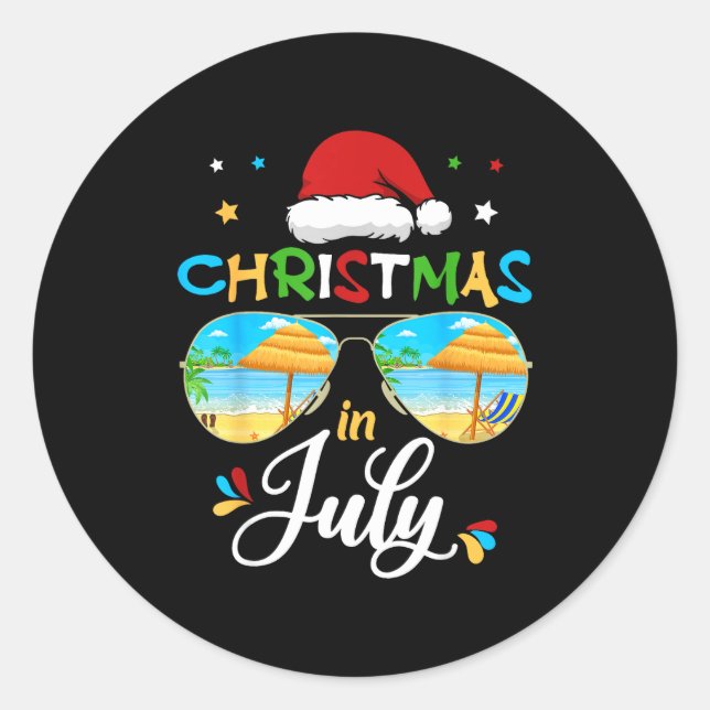 Celebrate Christmas In July Funny Beach Summer Chr Runder Aufkleber (Vorderseite)