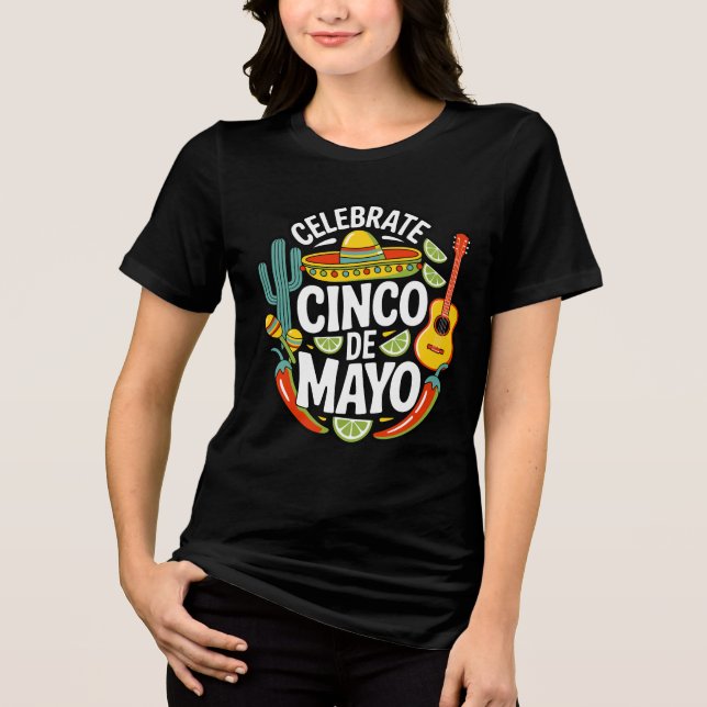 Celebrate Cinco De Mayo Retro Fiesta T-Shirt Tri-Blend Shirt (Vorderseite)