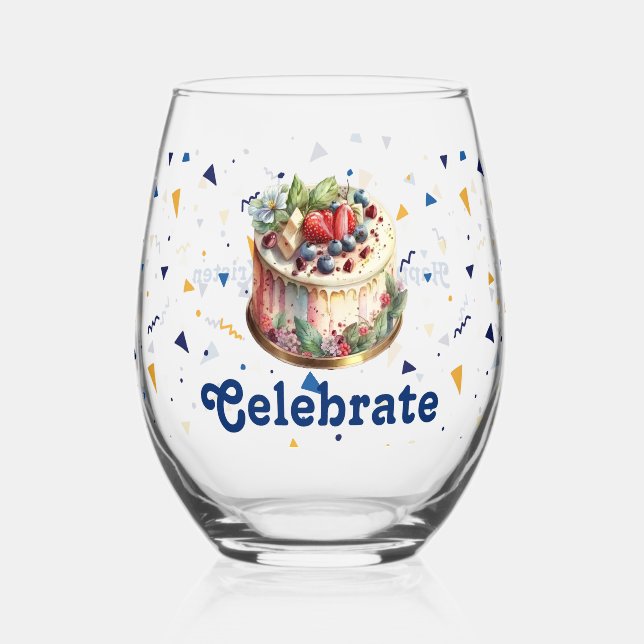Celebrate, Confetti und Cake Stemless Weinglas Weinglas Ohne Stiel (Vorderseite)