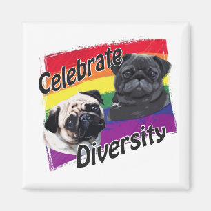Celebrate Diversity Black and Fawn Mops Magnet