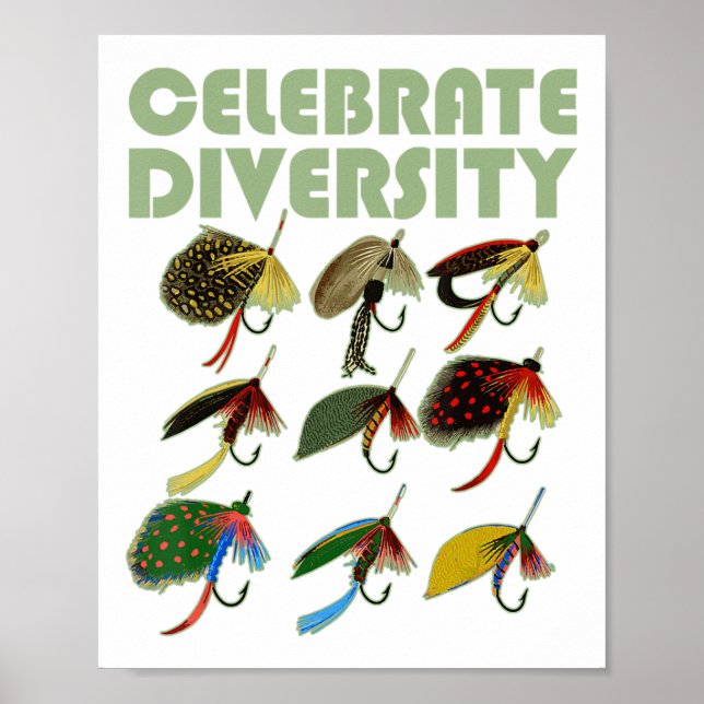 Celebrate Diversity Fly Fishing Fliegen Vintag Fun Poster (Vorne)