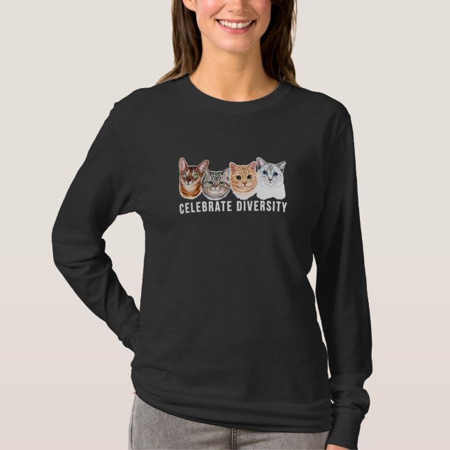 Celebrate Diversity Fun Pet Cat Kitten Eigentümer T-Shirt (Vorderseite)