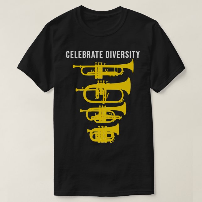 Celebrate Diversity Funny Trumpet Flugelhorn Corne T-Shirt (Design vorne)