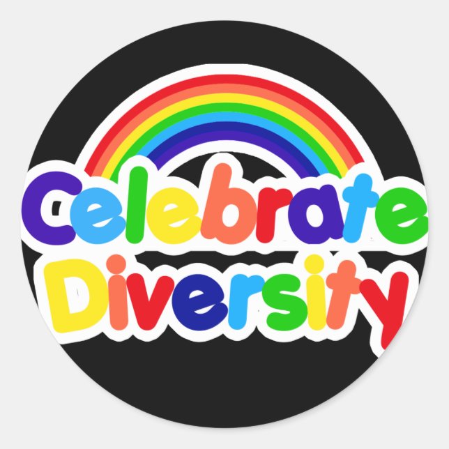 Celebrate Diversity Gay Pride Rainbow Runder Aufkleber (Vorderseite)