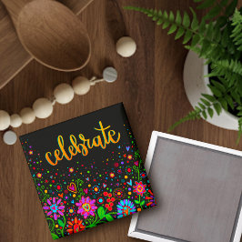 Celebrate farbenfrohe Blume Black Trendy Inspirier Magnet