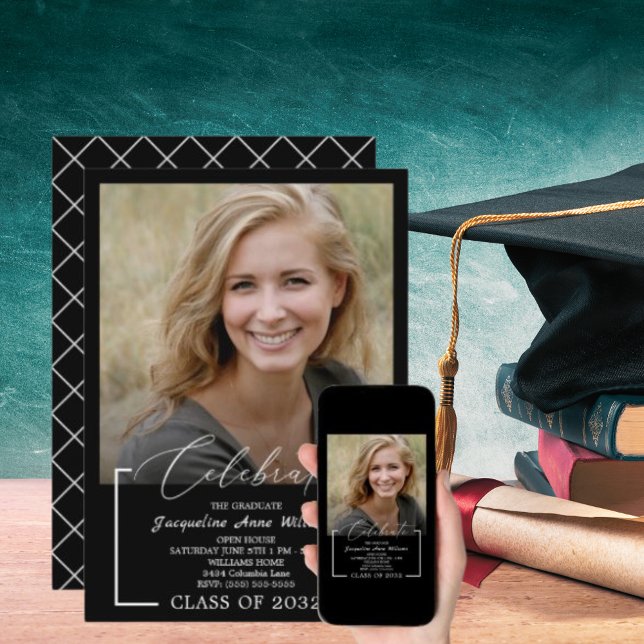 Celebrate-Geschlossen Foto-Klasse Schwarz-weiß in Einladung (Celebrate Graduating Class of Photo Black White In Invitation)