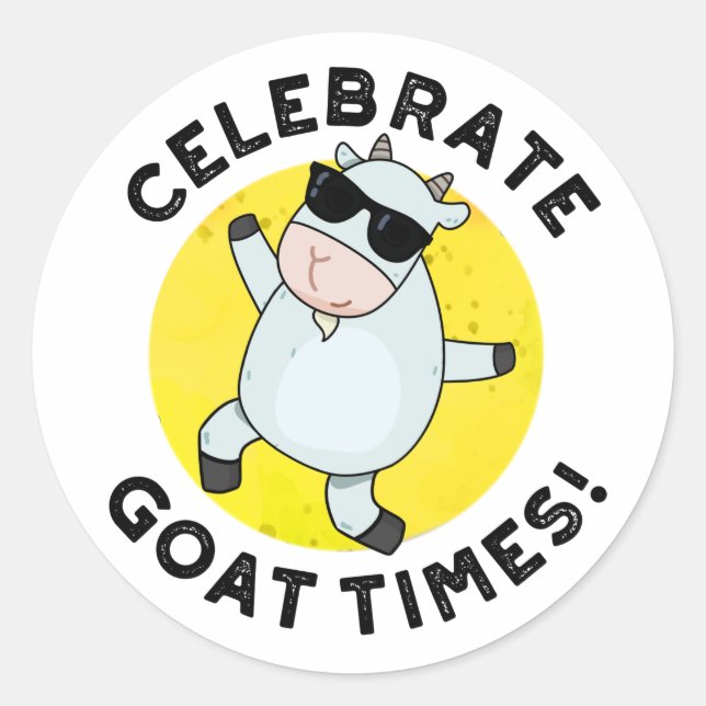 Celebrate Goat Times Positive Animal Puff Runder Aufkleber (Vorderseite)
