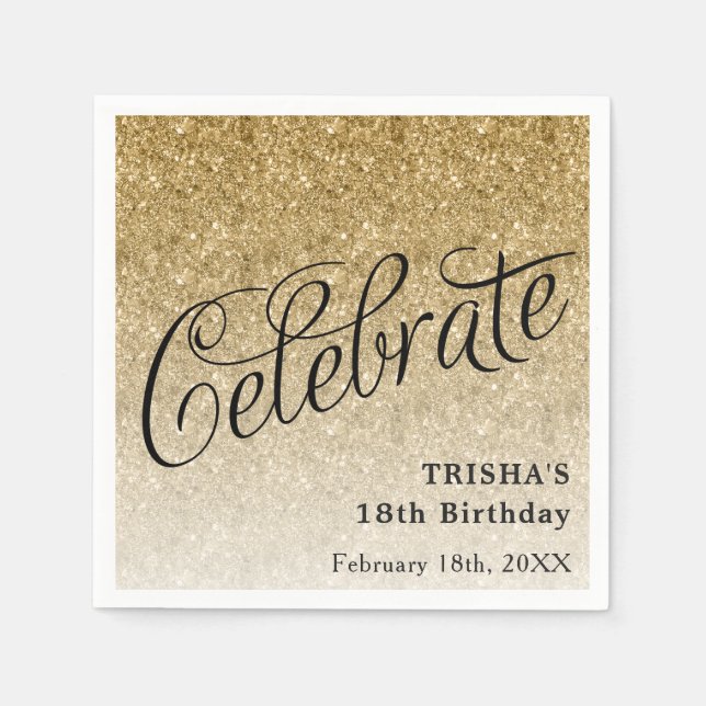 Celebrate Gold Glitzer Personalisiert Serviette (Vorderseite)